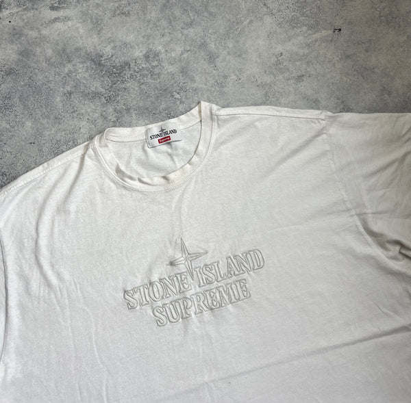 Stone island x supreme white embroidered tee
