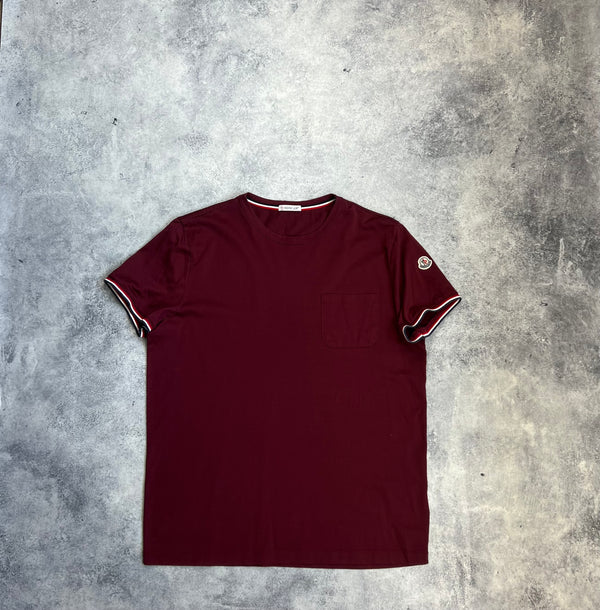 Moncler burgundy arm logo tee