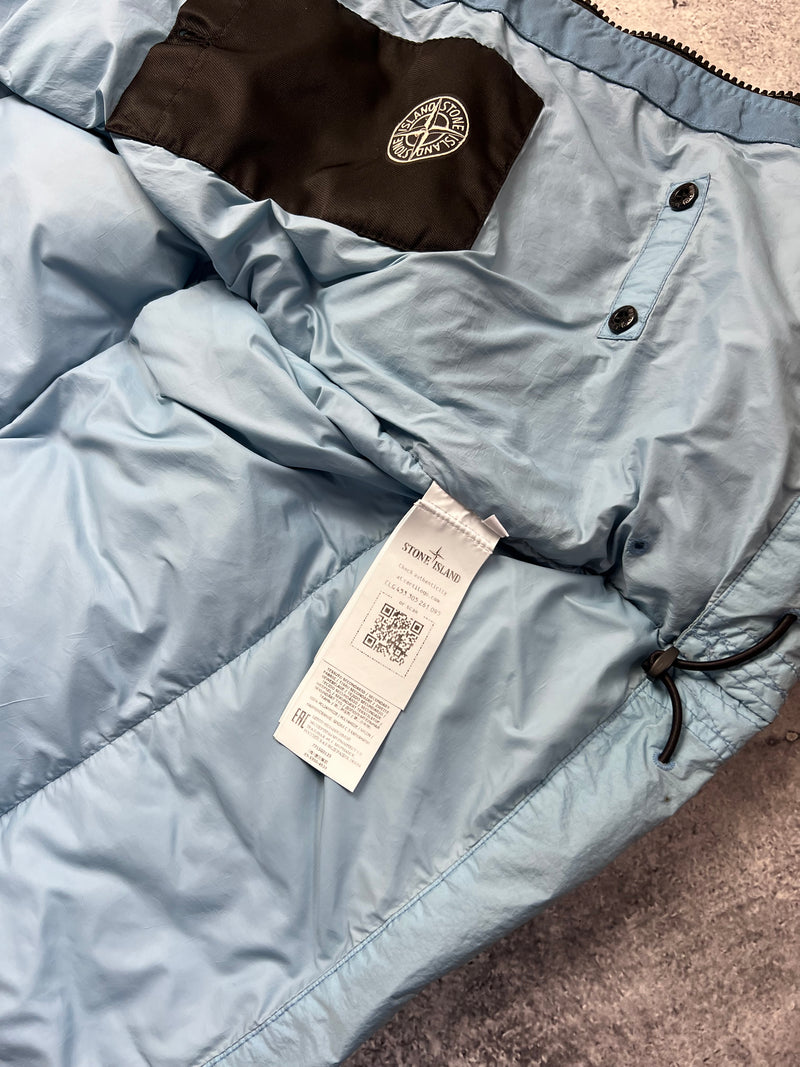 Stone island 2022 light blue crinkle reps NY down gilet with packable hood