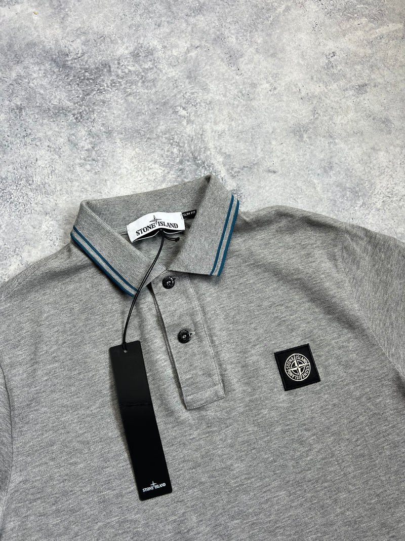 Stone island grey & blue trim polo shirt