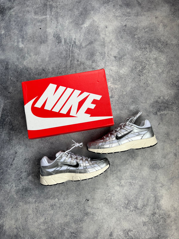 Nike P-6000 white metallic silver trainers
