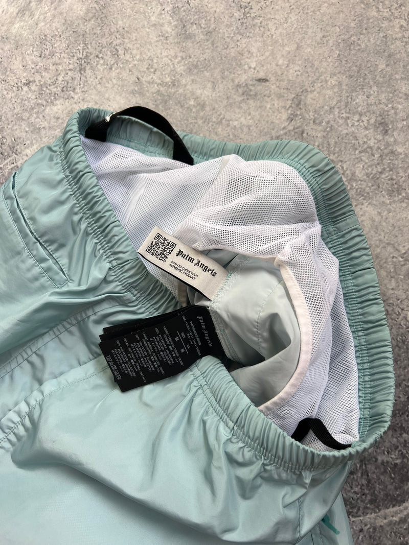 Palm angels blue palms row long swim shorts