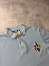 Gucci logo cotton blend polo shirt light blue