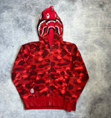 Bape double hooded red camo full zip hoodie