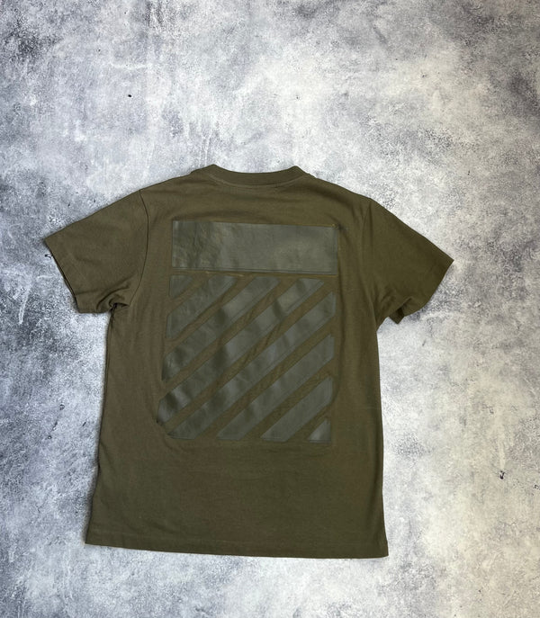 Off-white diagonal tab army green tee