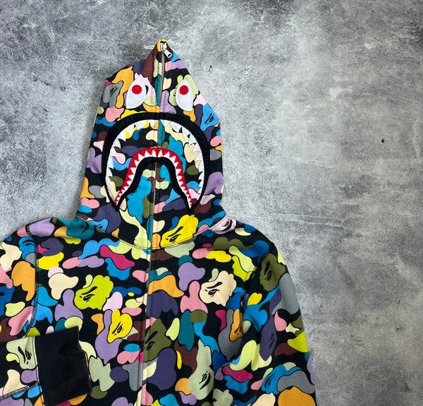 Bape multi camo shark full zip hoodie