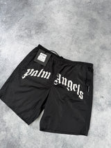 Palm angels black curved logo swim shorts