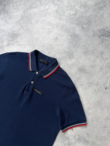 Prada navy polo shirt black badge