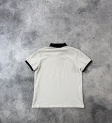 Moncler white & navy polo shirt with arm logo