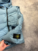 Stone island 2022 light blue crinkle reps NY down gilet with packable hood