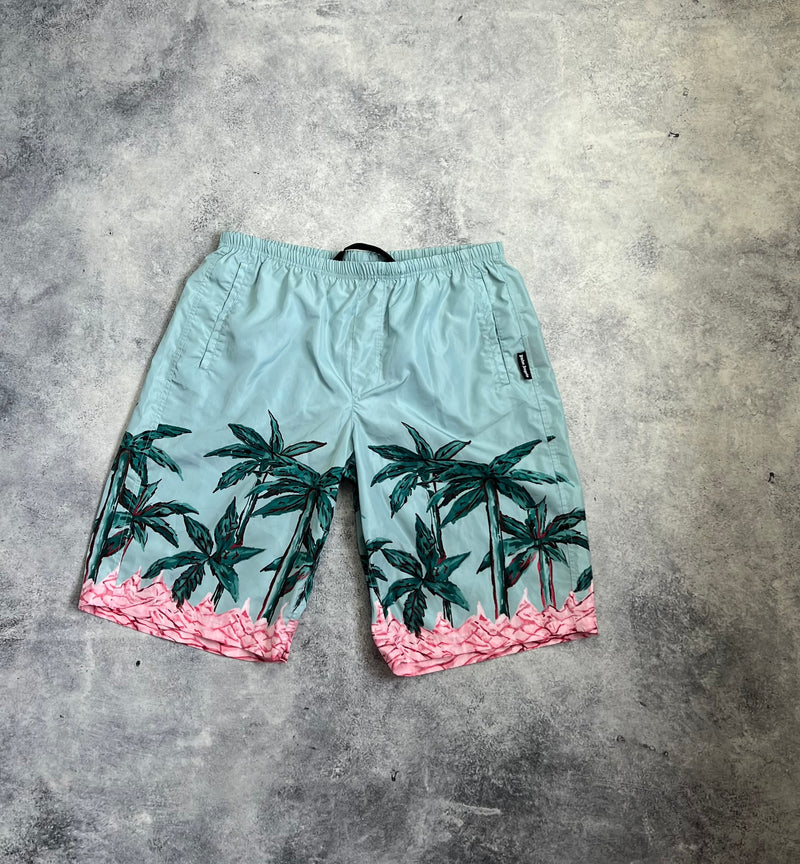 Palm angels blue palms row long swim shorts