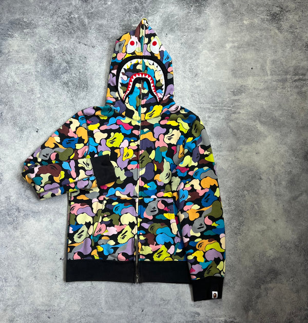 Bape multi camo shark full zip hoodie