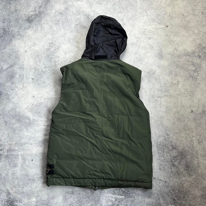 Stone island 2020 khaki green micro reps down gilet with Packable hood