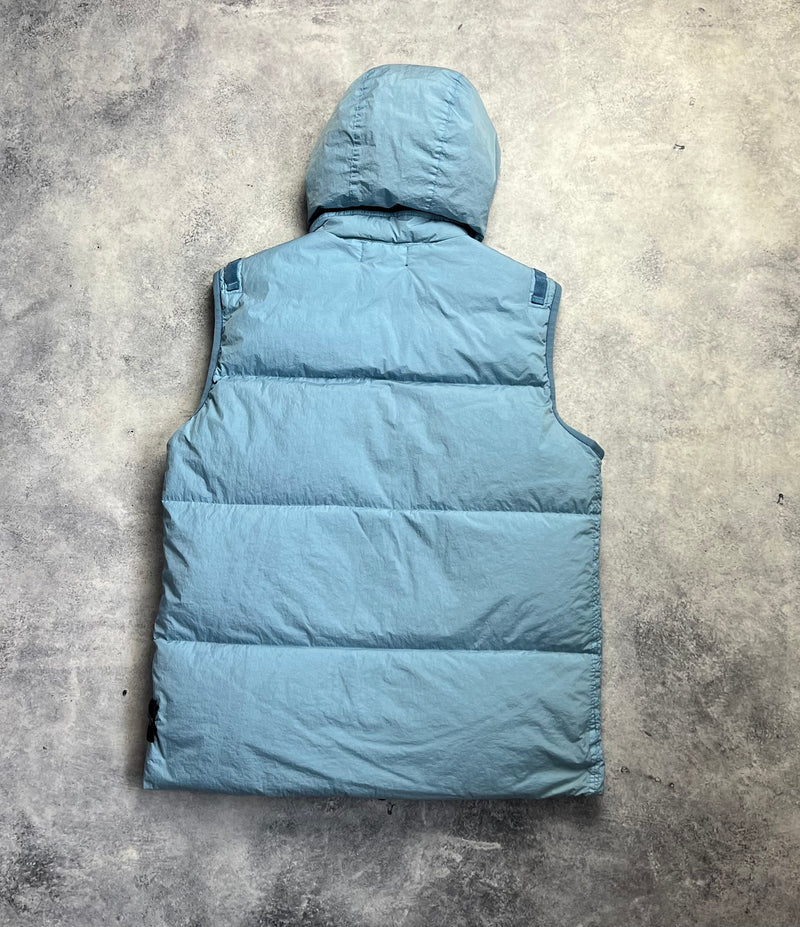 Stone island 2022 light blue crinkle reps NY down gilet with packable hood