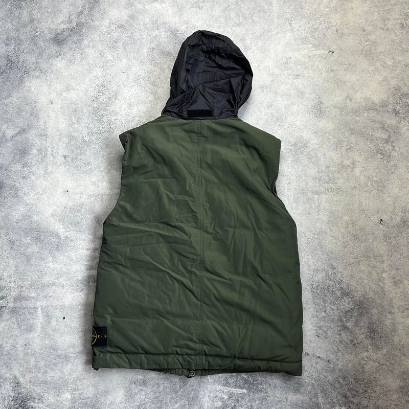 Stone island 2020 khaki green micro reps down gilet with packable hood