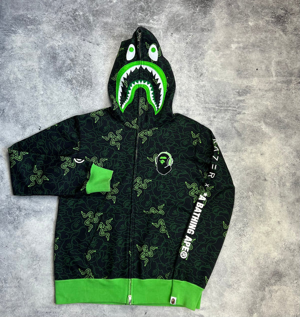 Bape x razer neon camo shark full zip hoodie