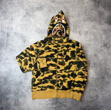 Bape yellow camo full shark zip hoodie