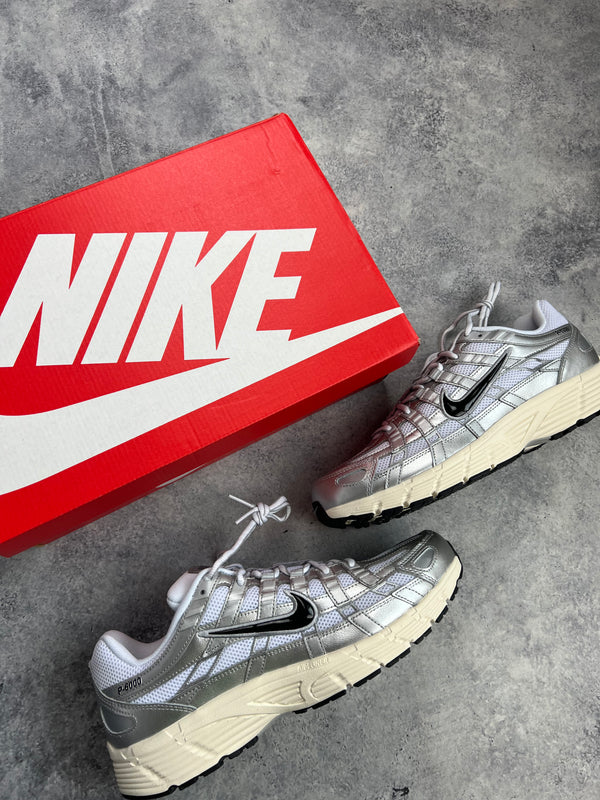 Nike P-6000 white metallic silver trainers