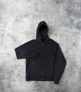 Prada navy nylon hood zip hoodie black badge
