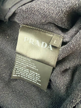 Prada navy nylon hood zip hoodie black badge