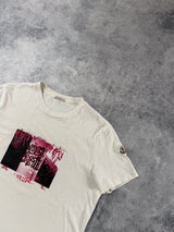 Moncler white graphic tee with arm logo