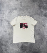 Moncler white graphic tee with arm logo