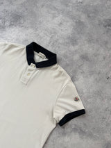 Moncler white & navy polo shirt with arm logo