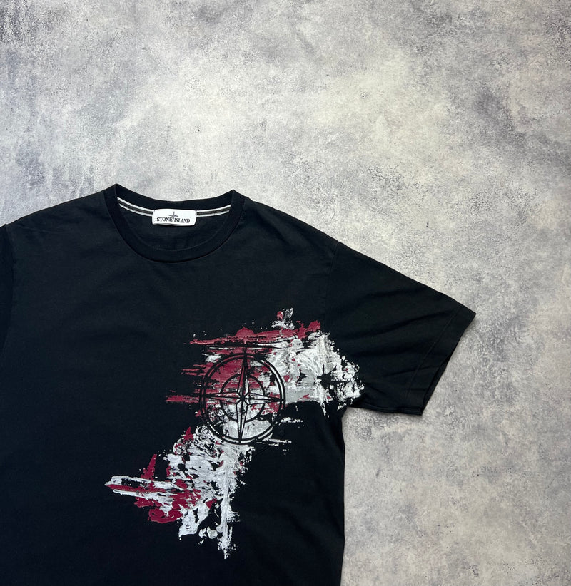 Stone island 2020 black paint stroke graphic tee