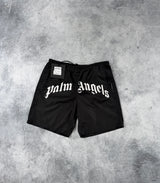Palm angels black curved logo swim shorts