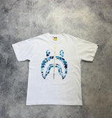 Bape blue camo shark graphic white tee