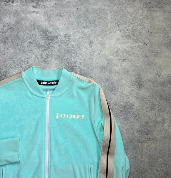 Palm angels blue chenille bomber track jacket