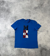 Moncler blue graphic tee with arm logo