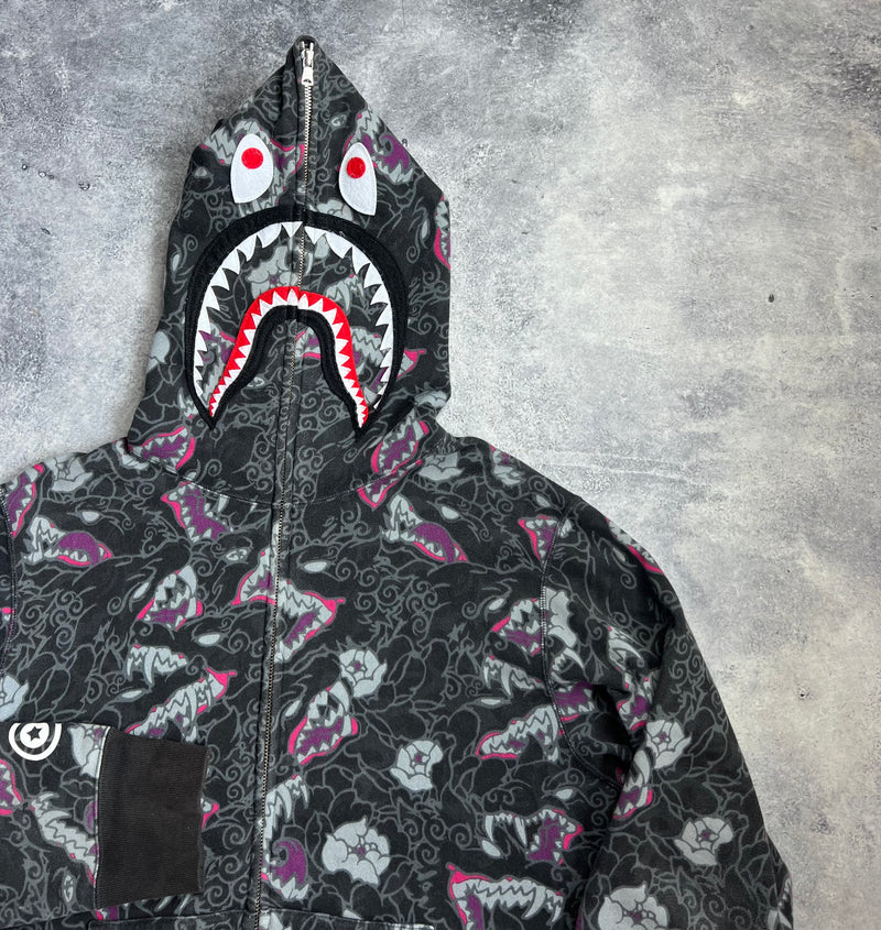 Bape Japanese tattoo camo shark full zip hoodie