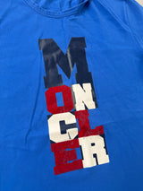 Moncler blue graphic tee with arm logo