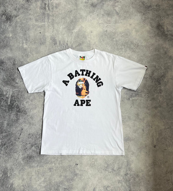 Bape white college logo graphic tee