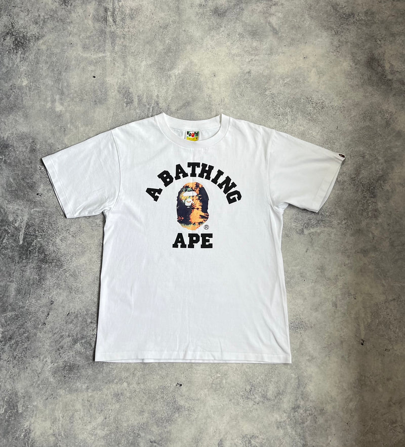 Bape white college logo graphic tee