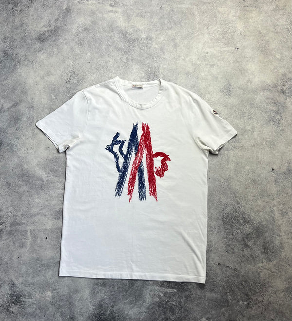Moncler white stitch logo tee