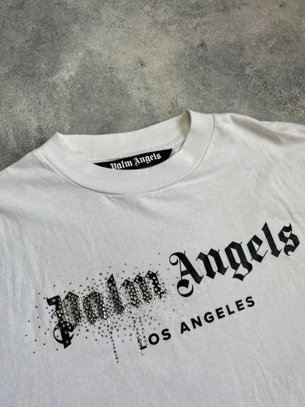 Palm angels rhinestone sprayed white tee