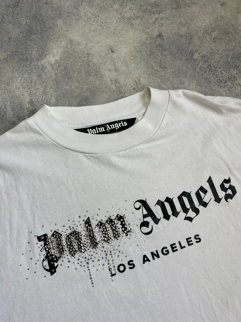 Palm angels rhinestone sprayed white tee