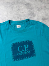 CP company blue block logo tee