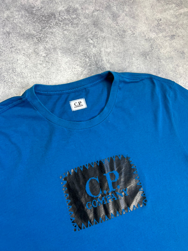 CP company blue block logo tee