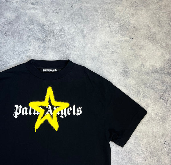 Palm angels black yellow star sprayed tee