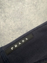 Prada navy nylon hood zip hoodie black badge