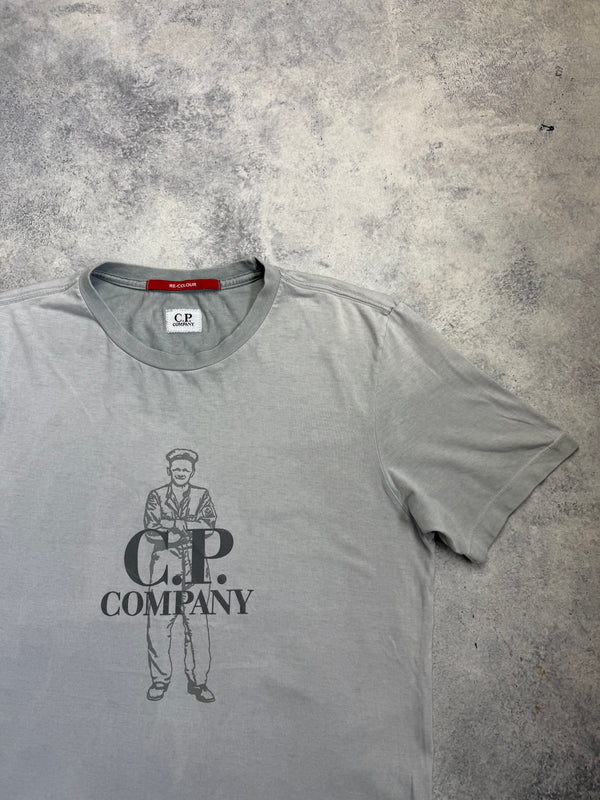 CP company logo print pastel grey tee