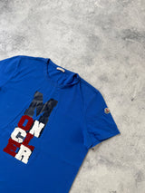 Moncler blue graphic tee with arm logo