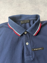 Prada navy blue polo shirt black badge