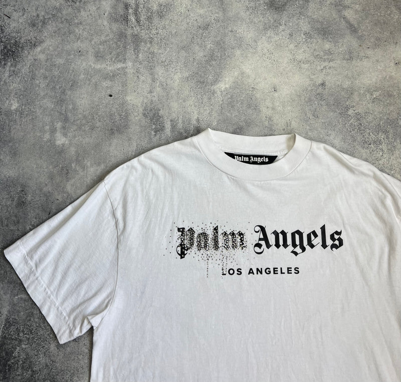 Palm angels rhinestone sprayed white tee