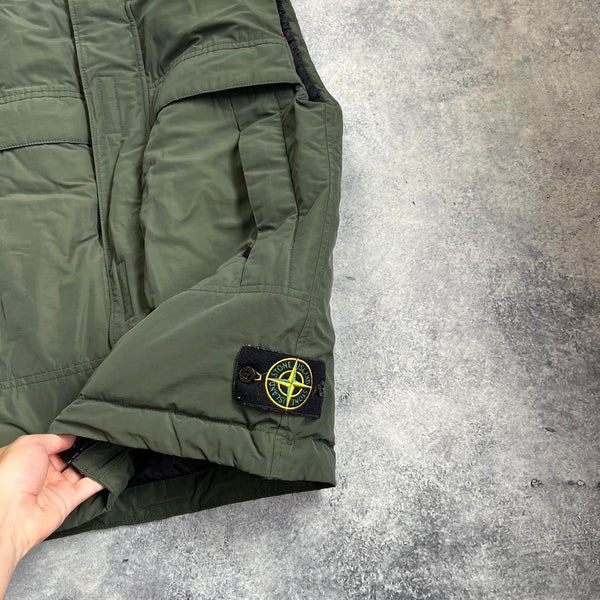 Stone island 2020 khaki green micro reps down gilet with packable hood