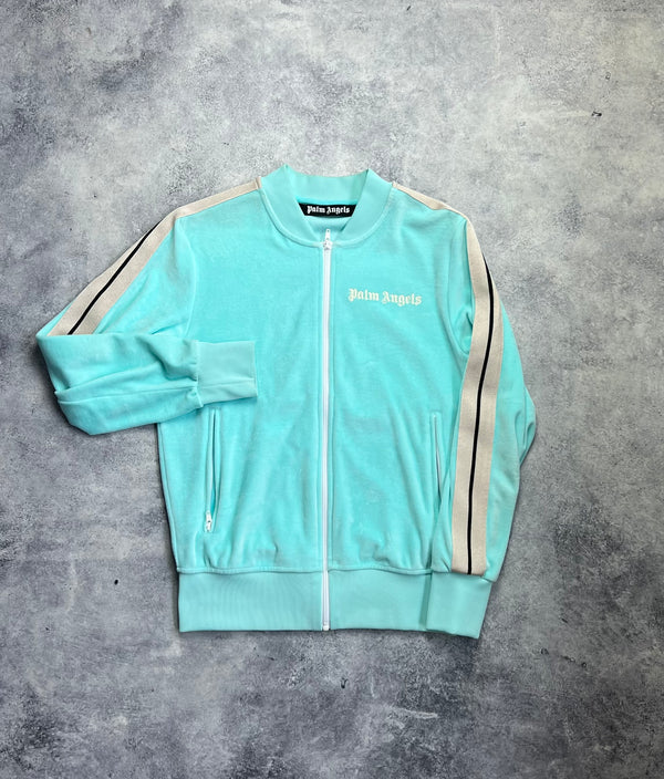 Palm angels blue chenille bomber track jacket