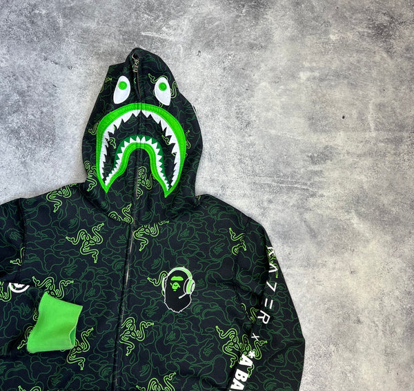 Bape x razer neon camo shark full zip hoodie